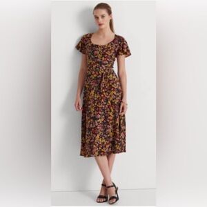 2pc Lauren Ralph Lauren Floral Midi Dress - Pink, Yellow, Black & slip dress